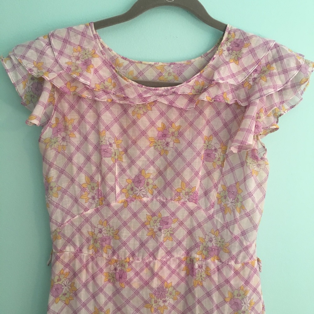 30s deco voile floral ruffle cottagecore day dress